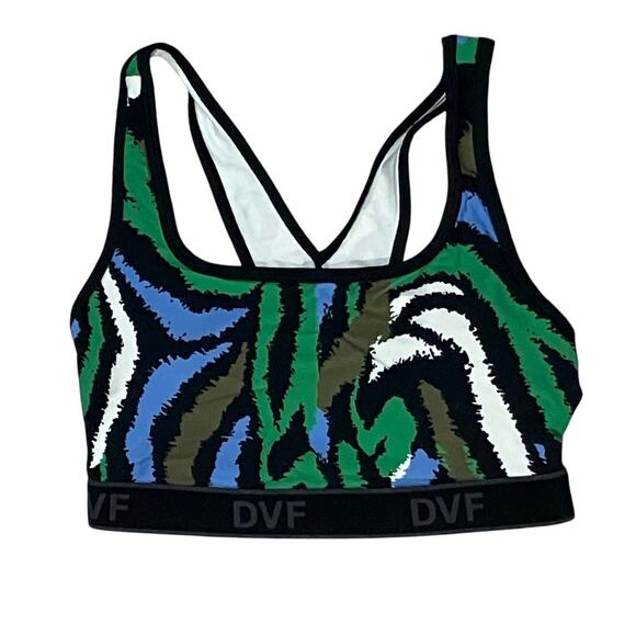 New Diane Von Furstenberg Black Green Blue Disco Zebra Sports Bra XS - Picture 3 of 8